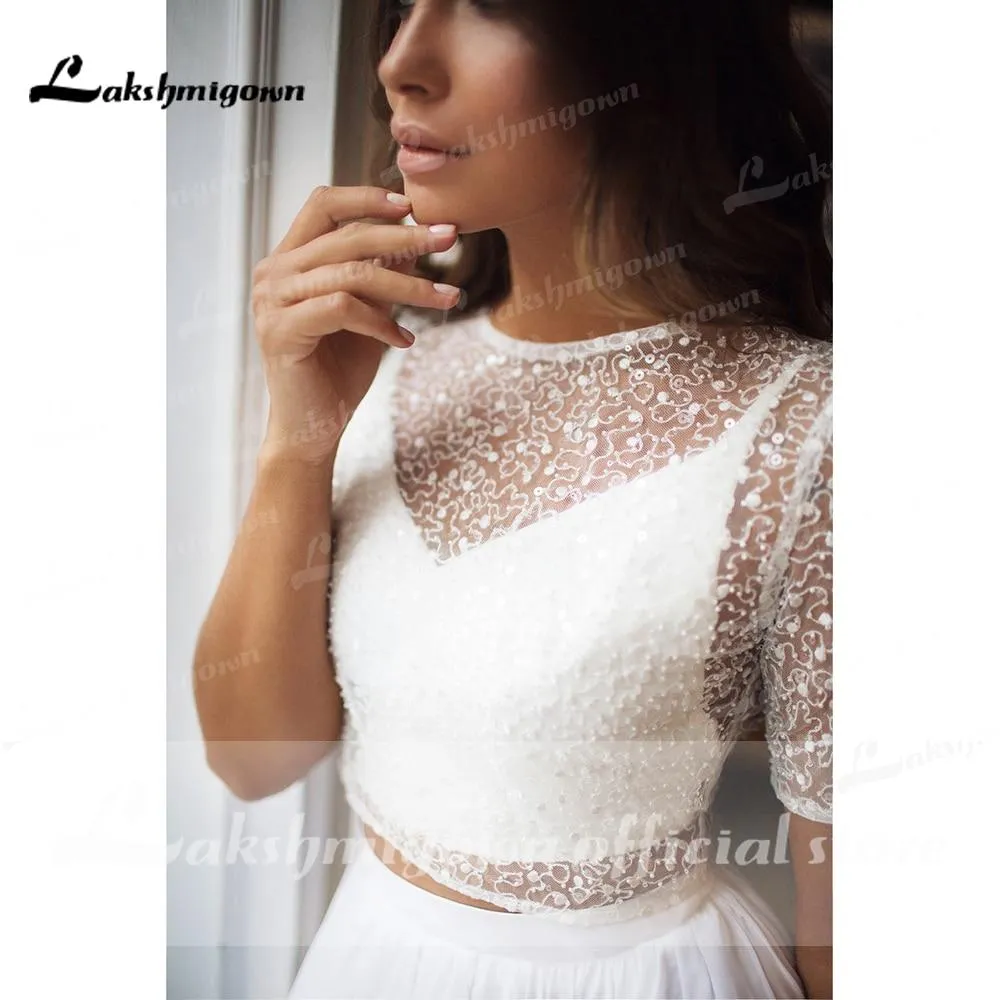 Roycebridal Backless Tulle Short Sleeve Lace Bow Wedding Dresses