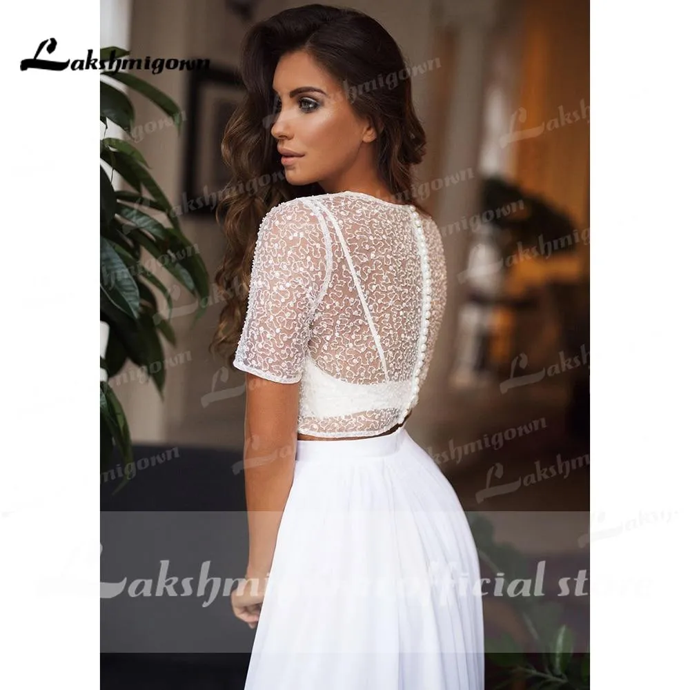Roycebridal Backless Tulle Short Sleeve Lace Bow Wedding Dresses