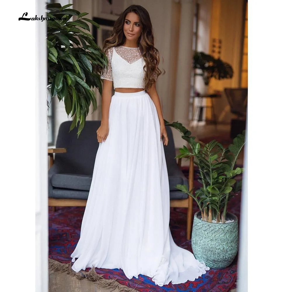 Roycebridal Backless Tulle Short Sleeve Lace Bow Wedding Dresses