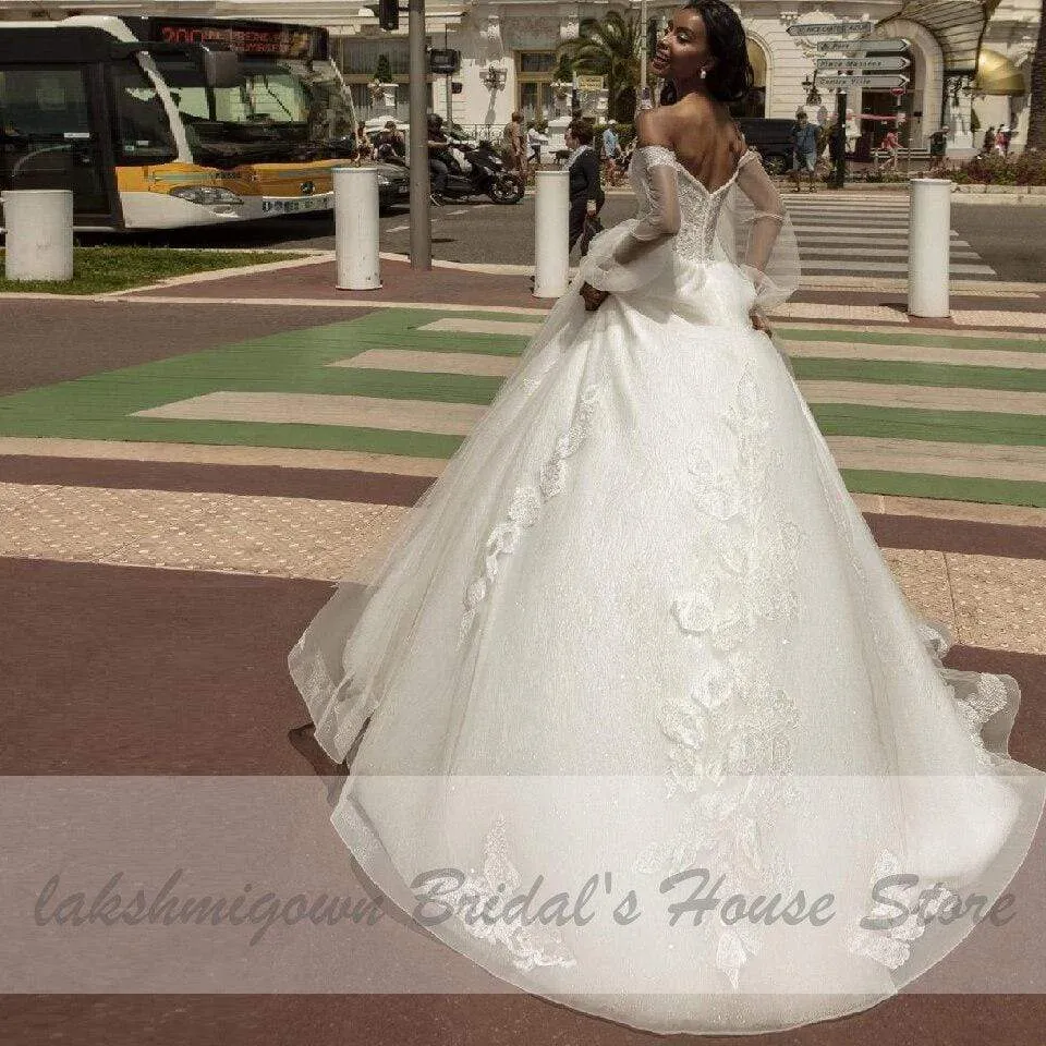 Roycebridal Ball Gown Wedding Dress with Puffy Long Sleeve