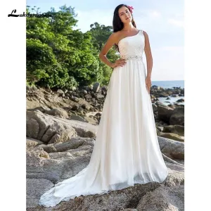 Roycebridal Beach One Shoulder A-Line Wedding Dresses