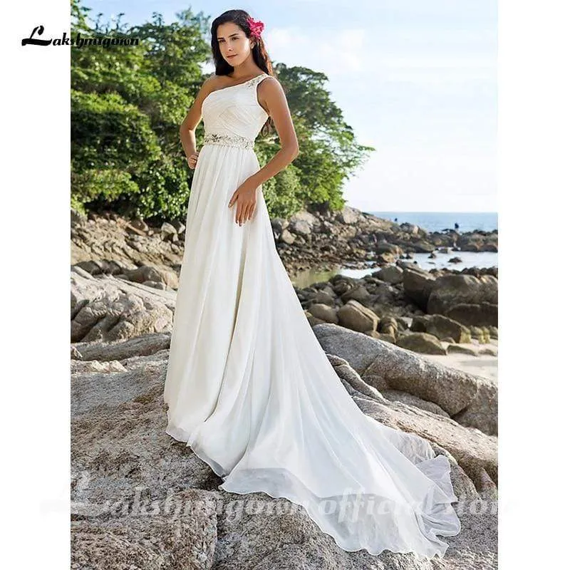 Roycebridal Beach One Shoulder A-Line Wedding Dresses