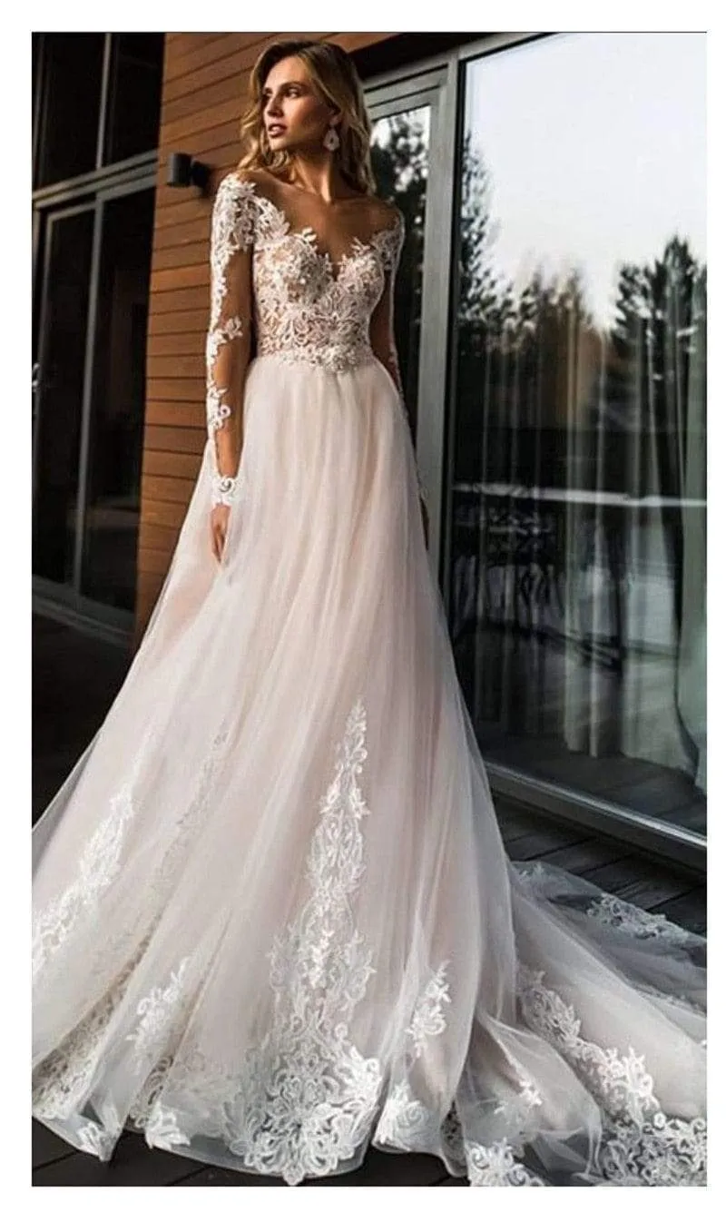 Roycebridal Elegant Lace Wedding Dress Simple A Line V-Neck