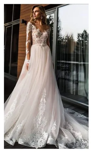 Roycebridal Elegant Lace Wedding Dress Simple A Line V-Neck