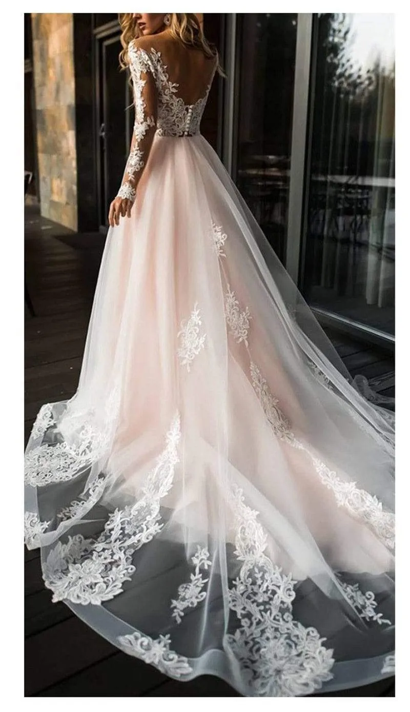Roycebridal Elegant Lace Wedding Dress Simple A Line V-Neck