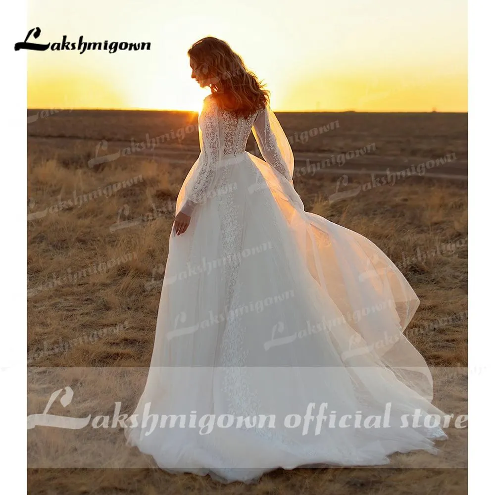 Roycebridal Newest Long Sleeve O Neck Lace Wedding Dresses