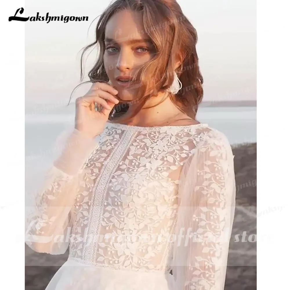 Roycebridal Newest Long Sleeve O Neck Lace Wedding Dresses