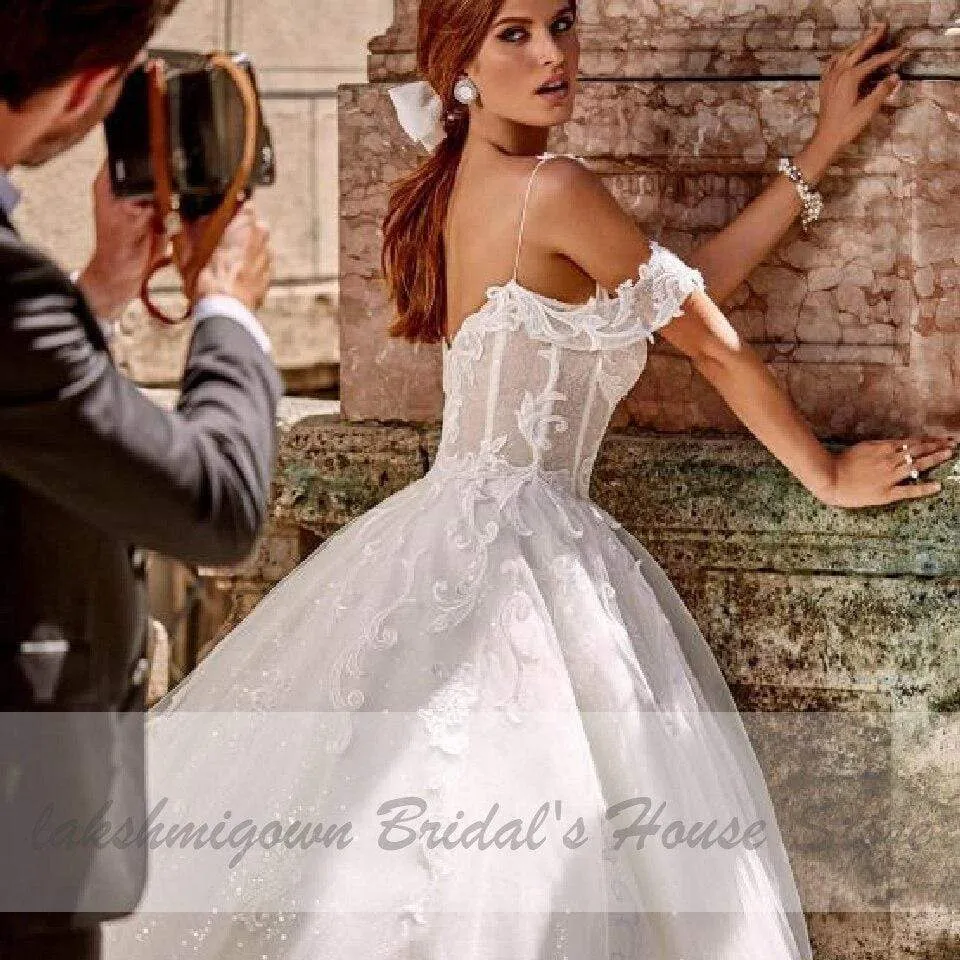 Roycebridal Princess Bridal Gowns Corset Glitter Tulle Ball Gown Wedding Dresses