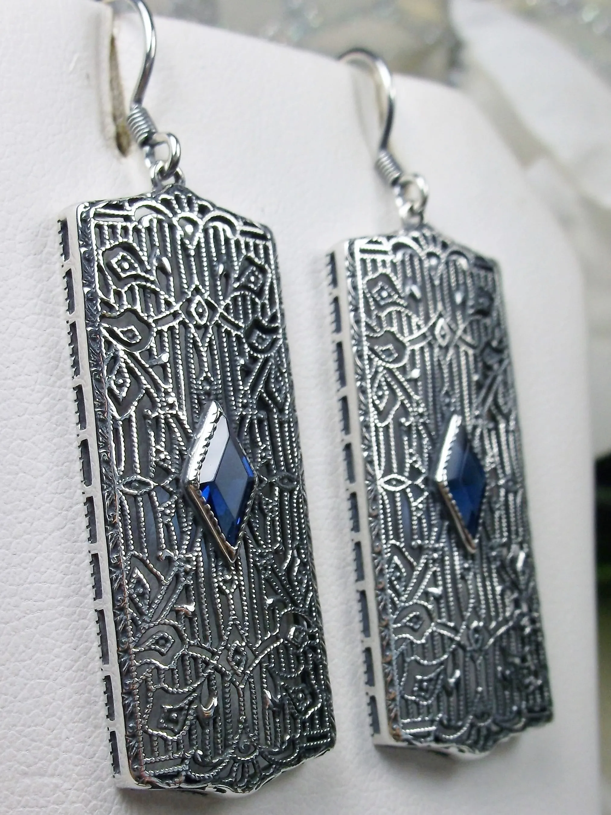 Sapphire Earrings, Art Deco 1920's Revival Jewelry #E64