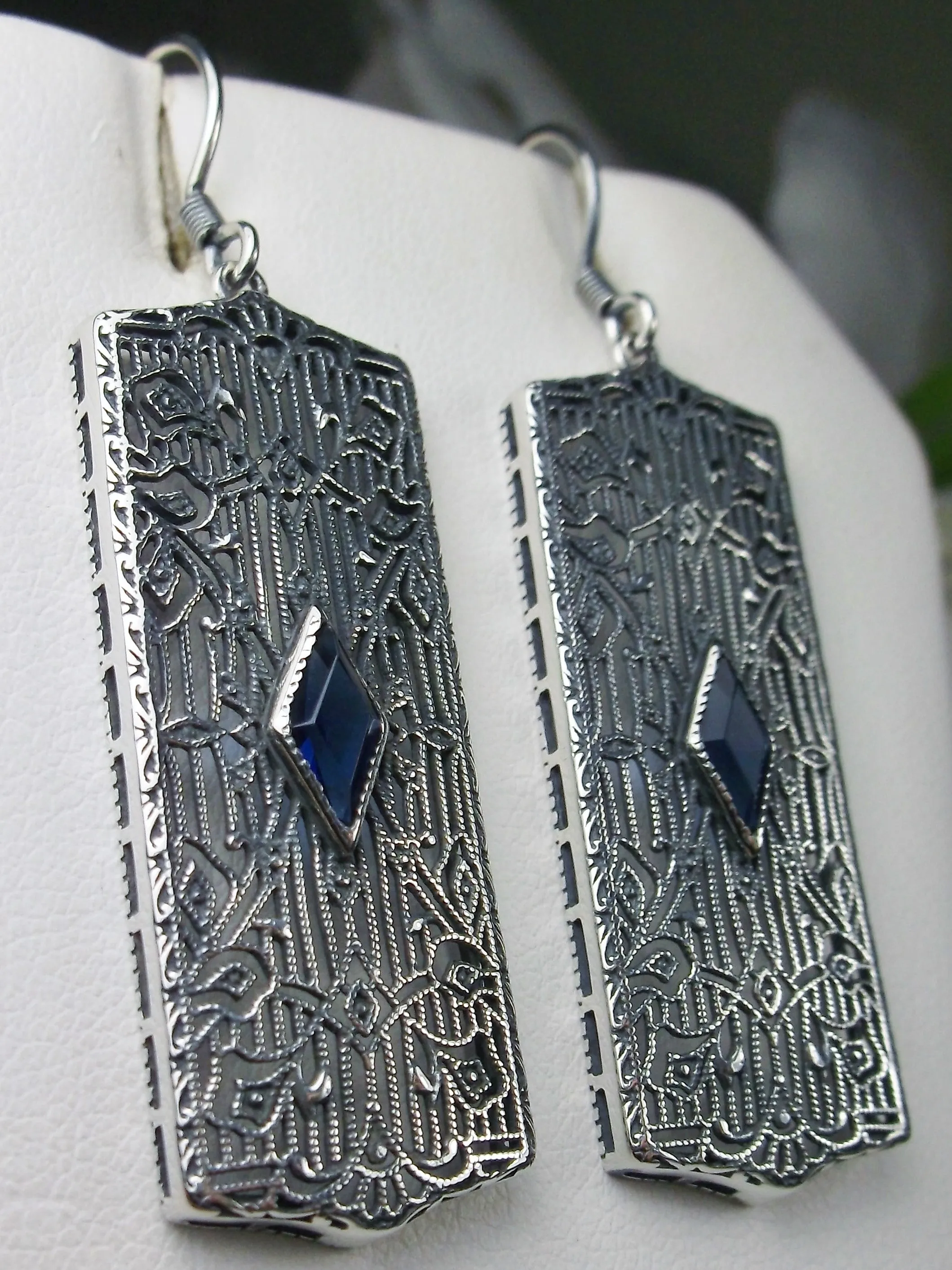 Sapphire Earrings, Art Deco 1920's Revival Jewelry #E64