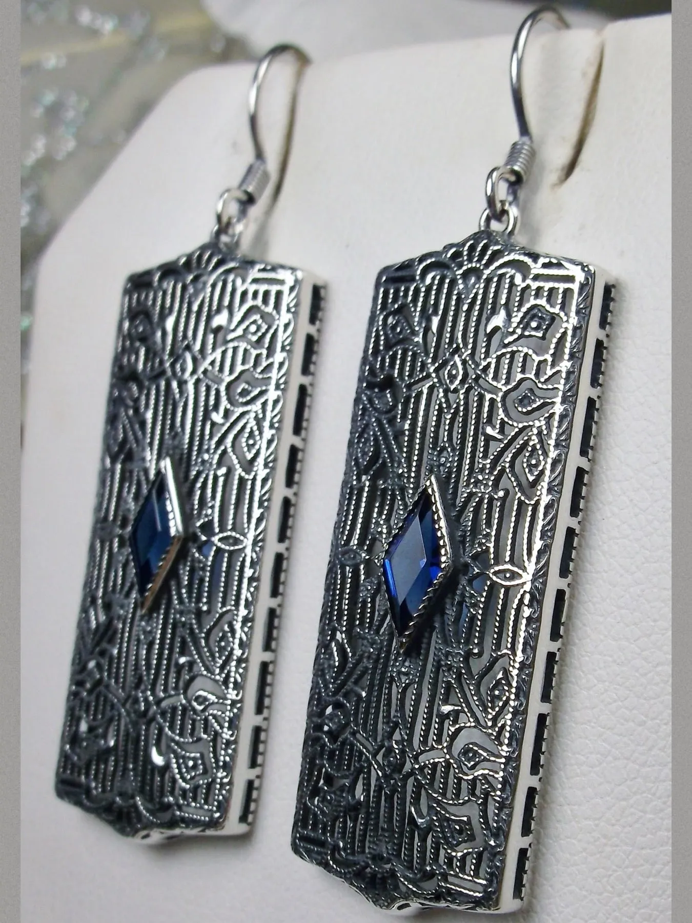 Sapphire Earrings, Art Deco 1920's Revival Jewelry #E64