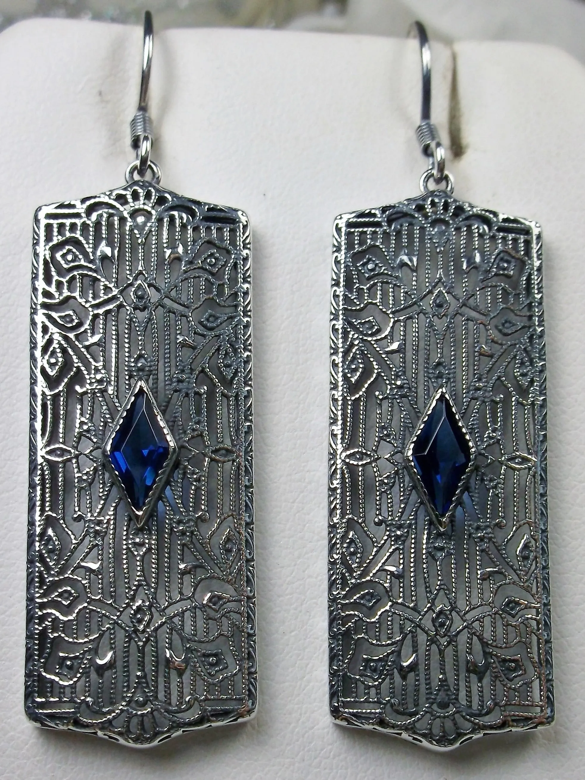 Sapphire Earrings, Art Deco 1920's Revival Jewelry #E64