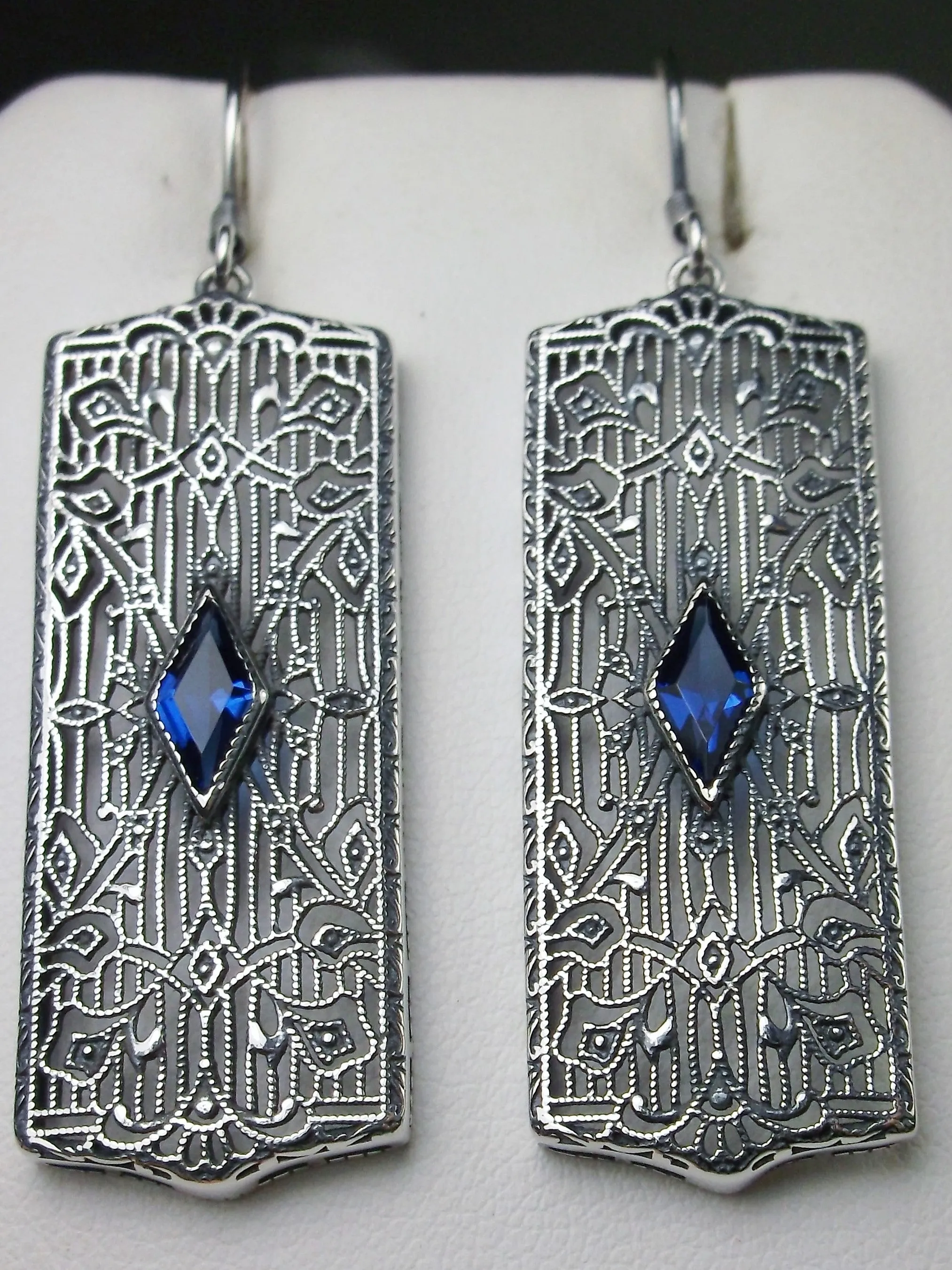 Sapphire Earrings, Art Deco 1920's Revival Jewelry #E64