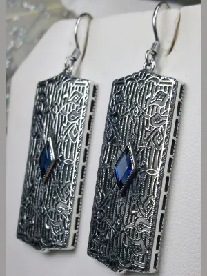 Sapphire Earrings, Art Deco 1920's Revival Jewelry #E64
