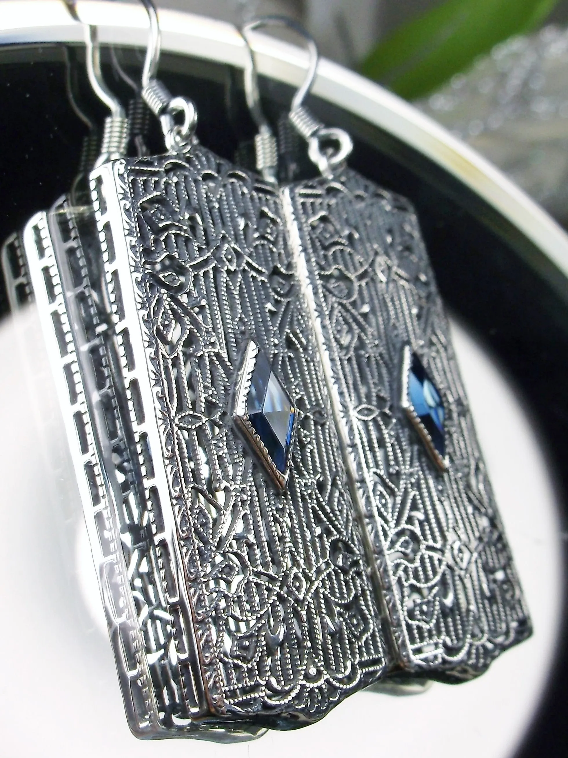 Sapphire Earrings, Art Deco 1920's Revival Jewelry #E64