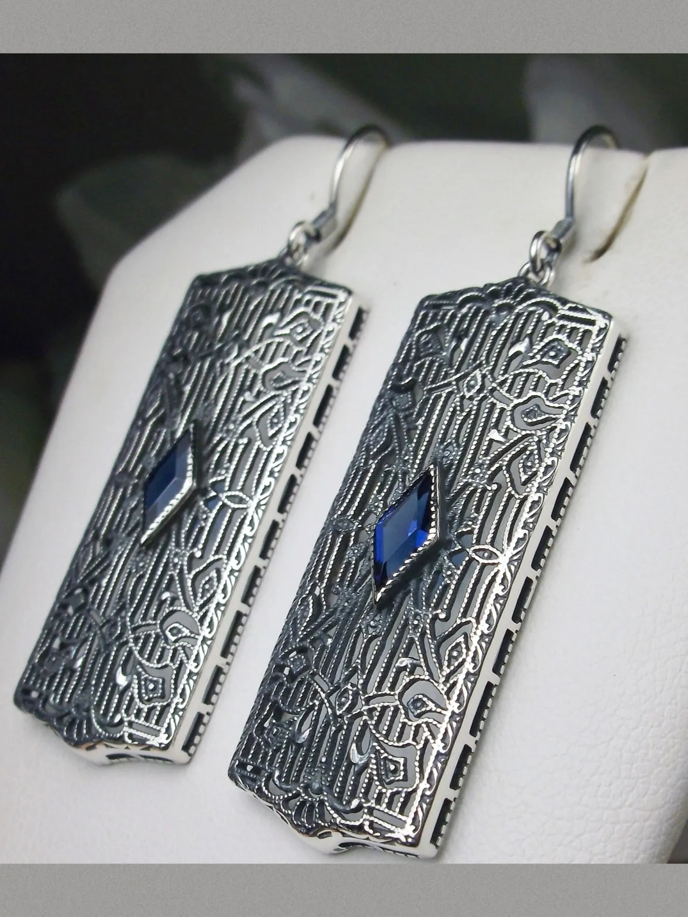 Sapphire Earrings, Art Deco 1920's Revival Jewelry #E64
