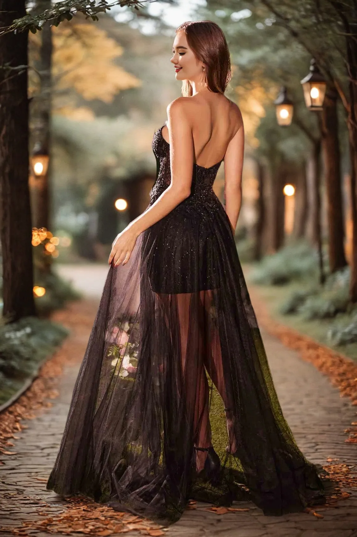 Sexy Strapless Sweetheart Lace Black Party Dress