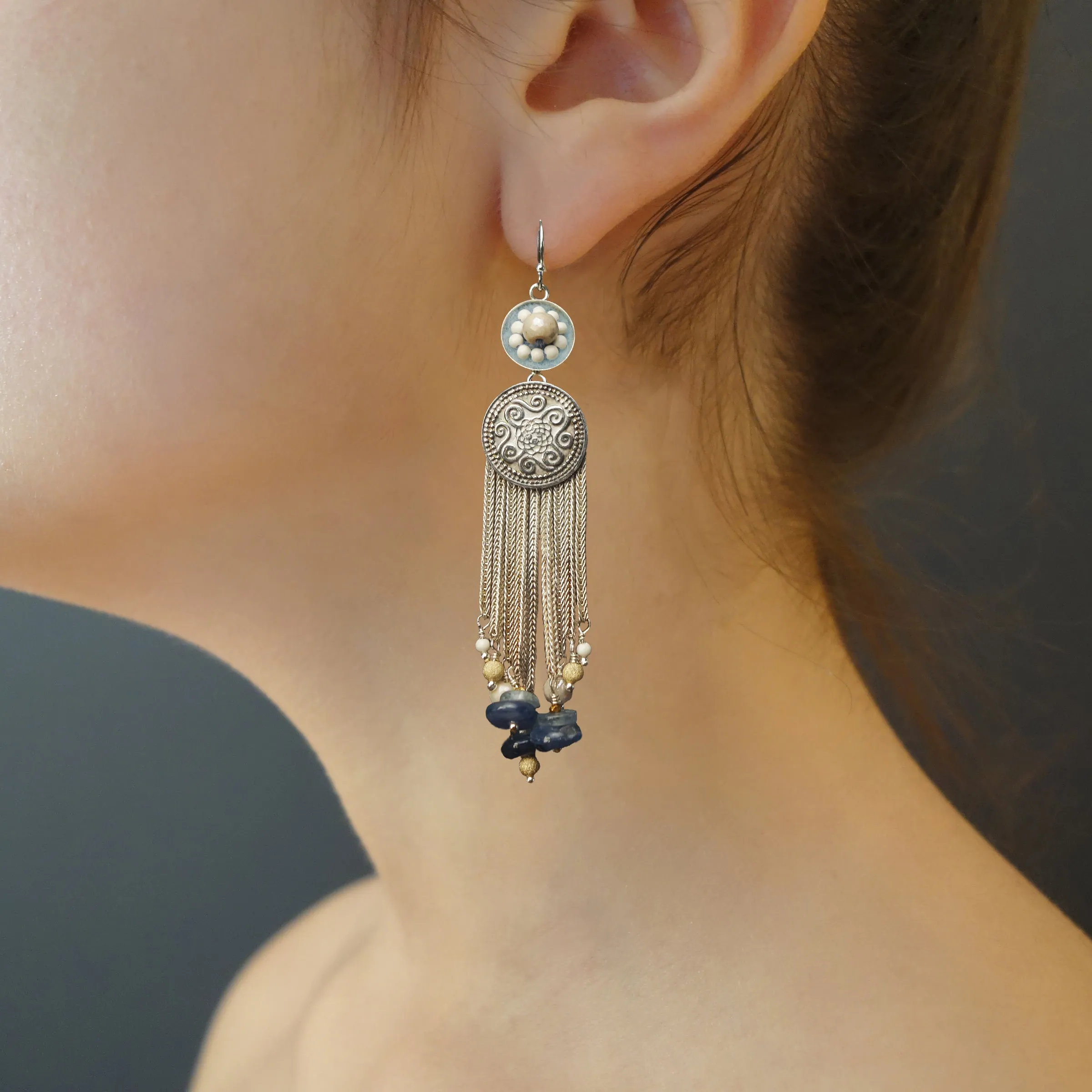 She's Got Grace on her Side: kyanite mosaic fringe earrings