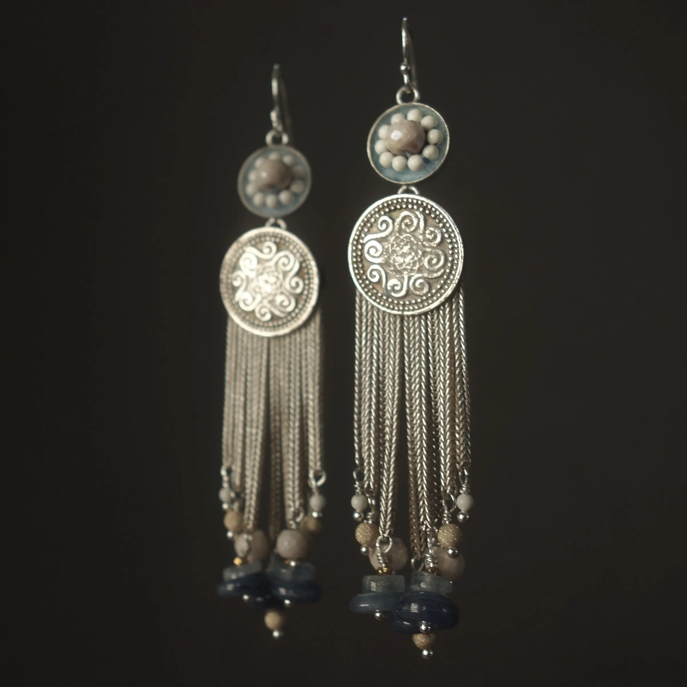 She's Got Grace on her Side: kyanite mosaic fringe earrings