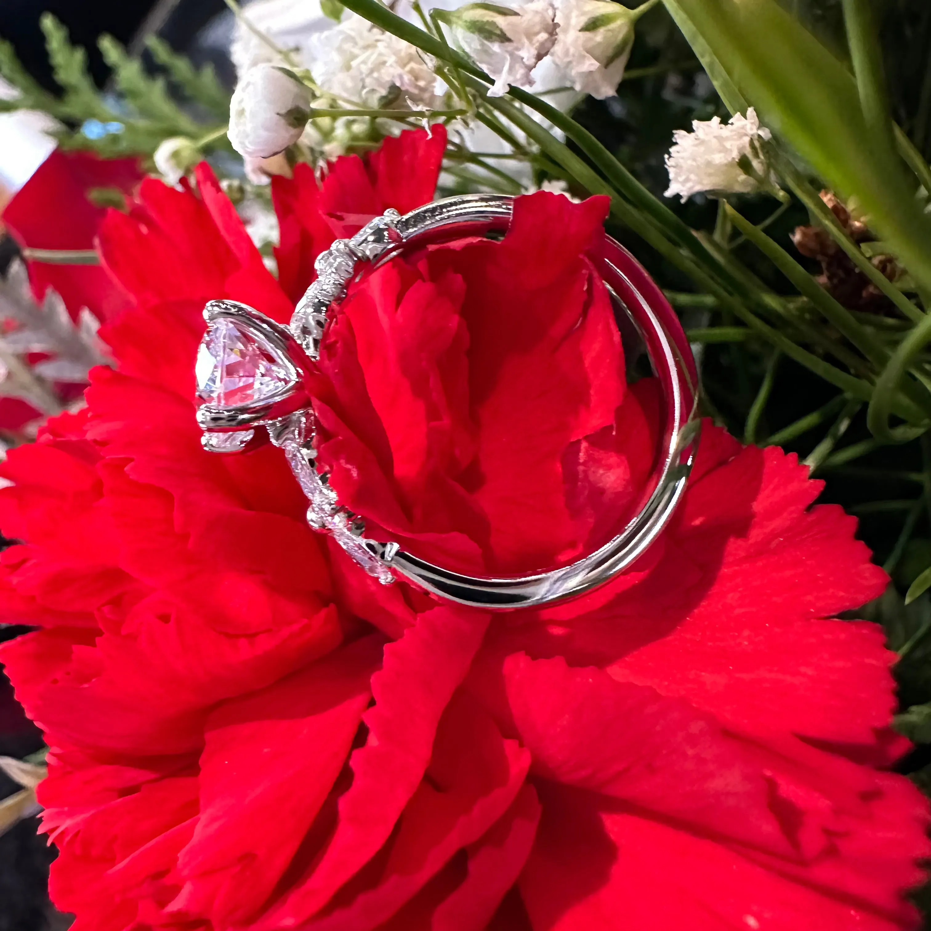 Side Stone Modern Floral Diamond Semi Mount 14K White Gold Engagement Ring