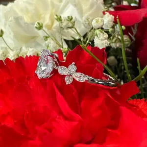 Side Stone Modern Floral Diamond Semi Mount 14K White Gold Engagement Ring