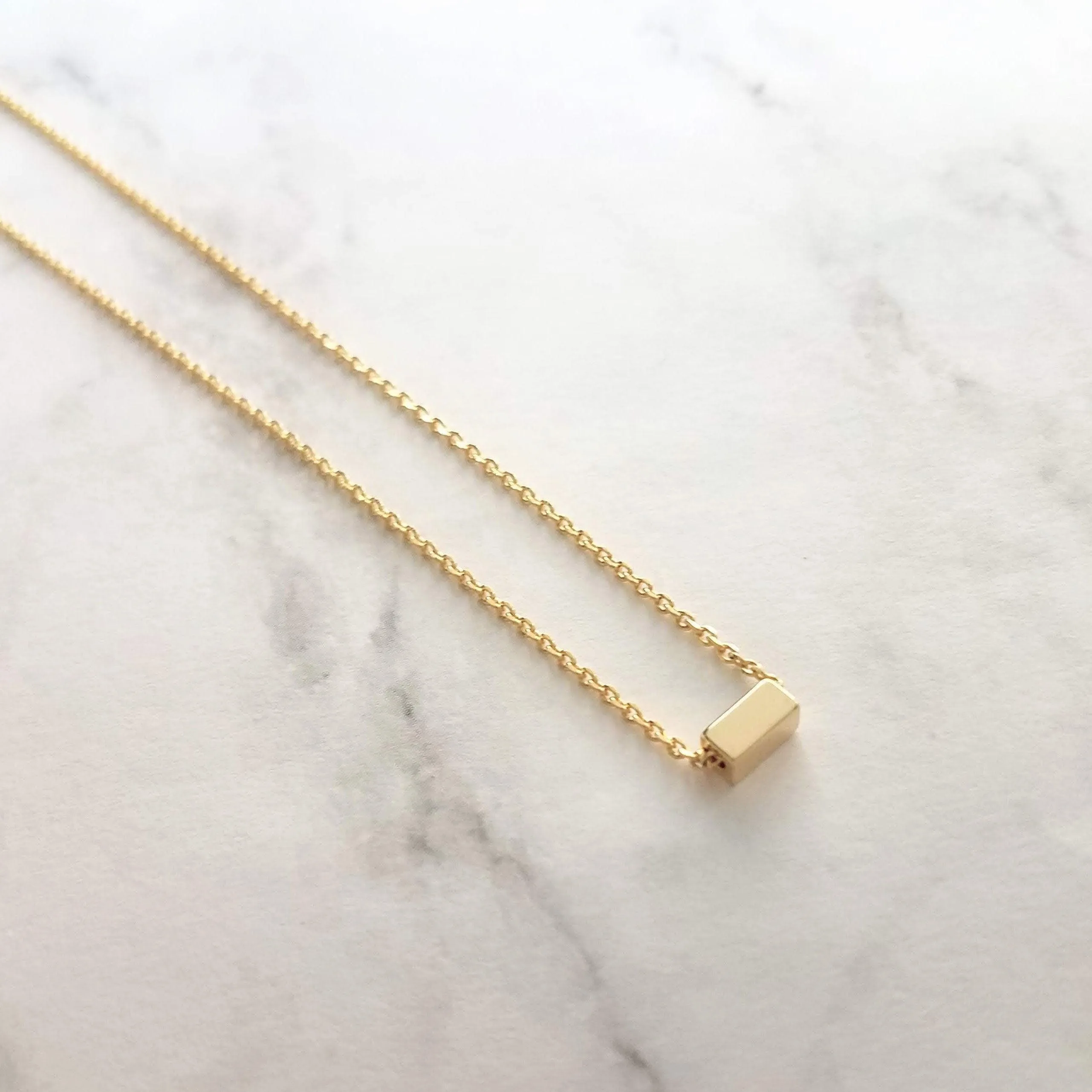 Silver Chain Necklace, rose gold bar necklace, silver rose gold necklace, rose gold line necklace, tiny rose gold rectangle, slider bar bead