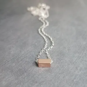 Silver Chain Necklace, rose gold bar necklace, silver rose gold necklace, rose gold line necklace, tiny rose gold rectangle, slider bar bead