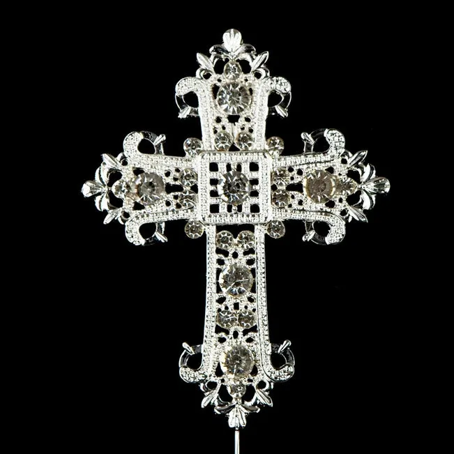 Silver Crystal Cross Cake Topper