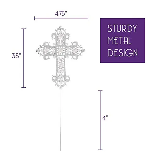 Silver Crystal Cross Cake Topper