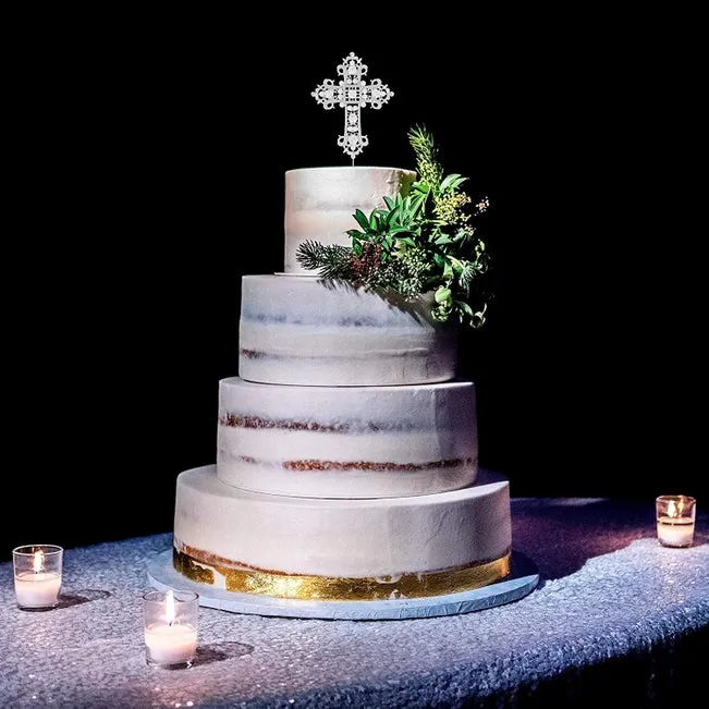 Silver Crystal Cross Cake Topper