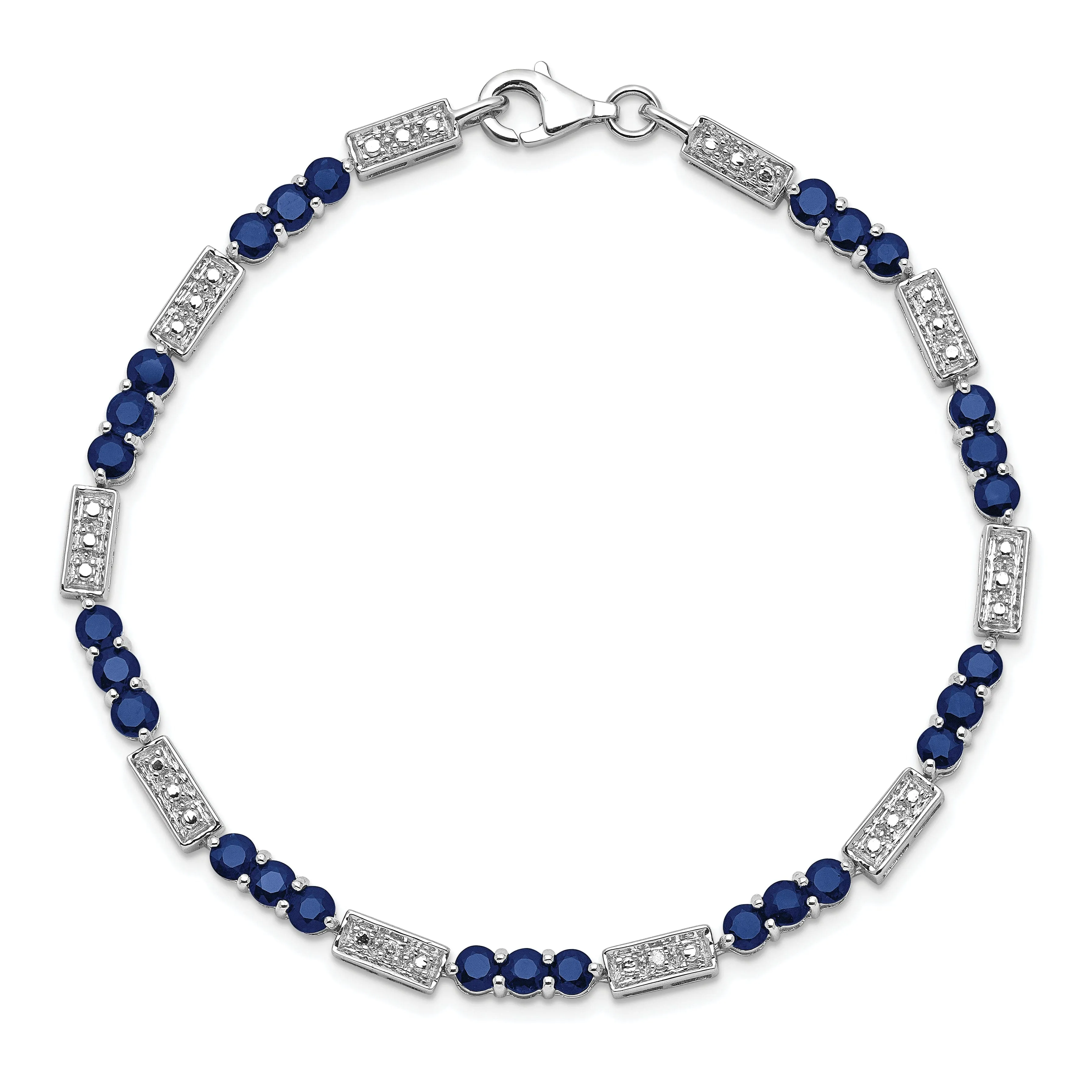 Silver Polished Sapphire Round Diamond Bracelet