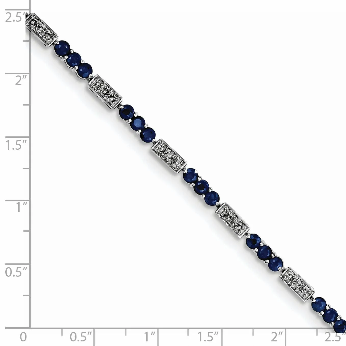 Silver Polished Sapphire Round Diamond Bracelet