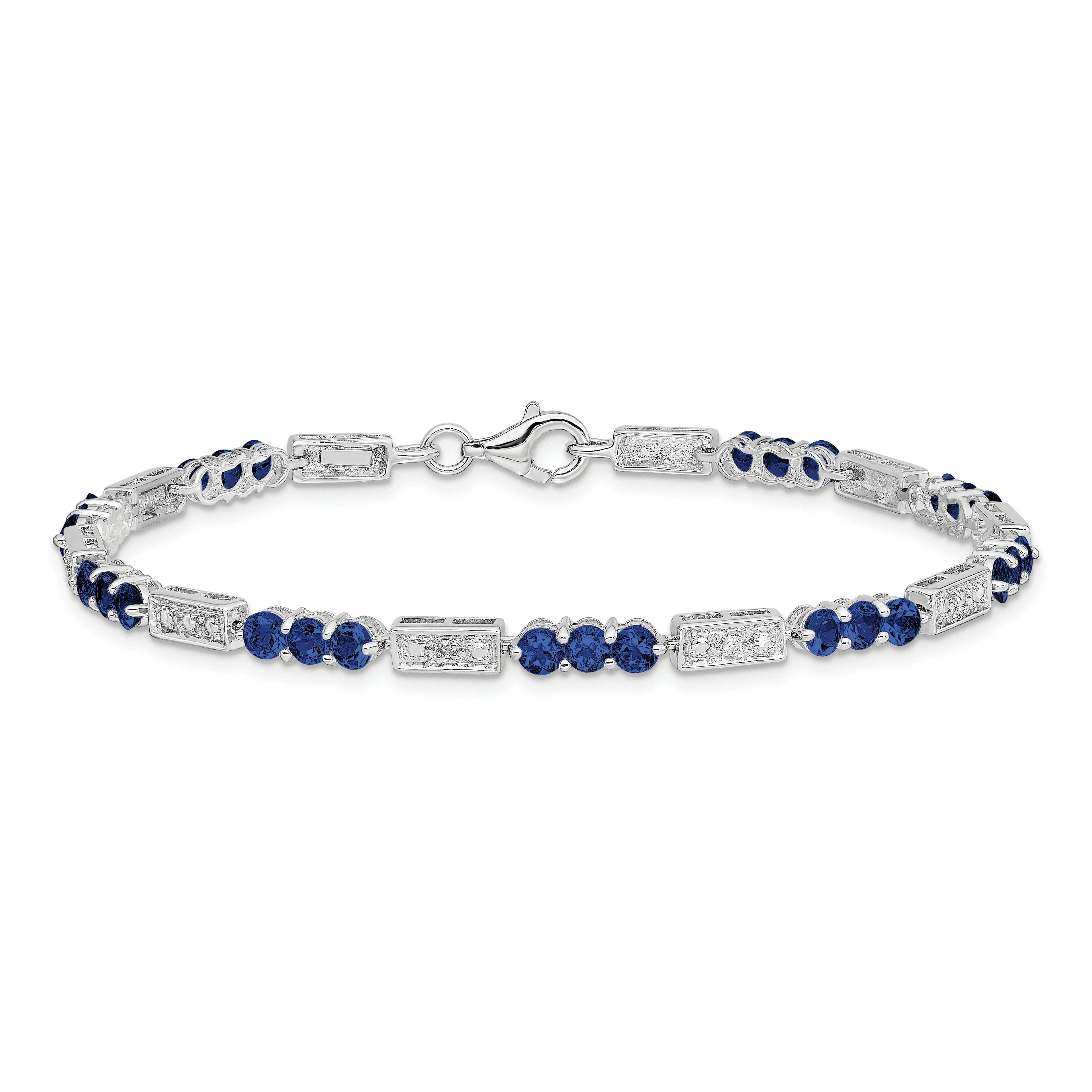 Silver Polished Sapphire Round Diamond Bracelet