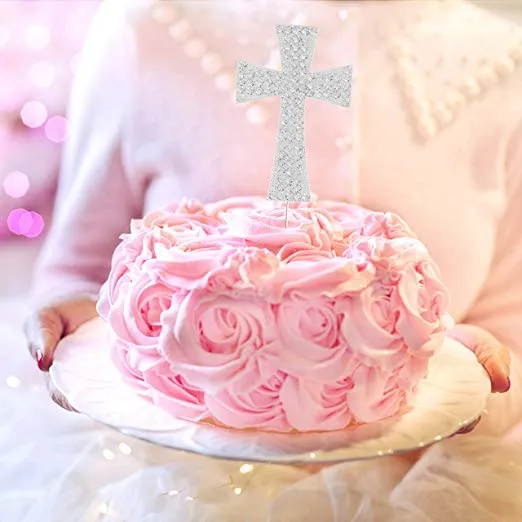 Silver Solid Crystal Cross Cake Topper
