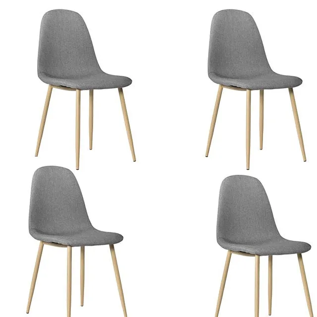 Simple Wood Grain Table Leg Transparent Tempered Glass Dinner Table 4pcs Modern Style Simple Dining Table Chair Gray US Shipping
