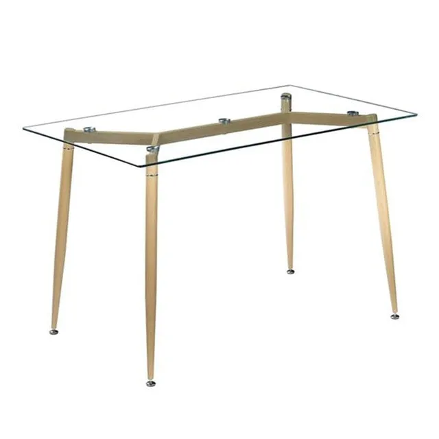 Simple Wood Grain Table Leg Transparent Tempered Glass Dinner Table 4pcs Modern Style Simple Dining Table Chair Gray US Shipping