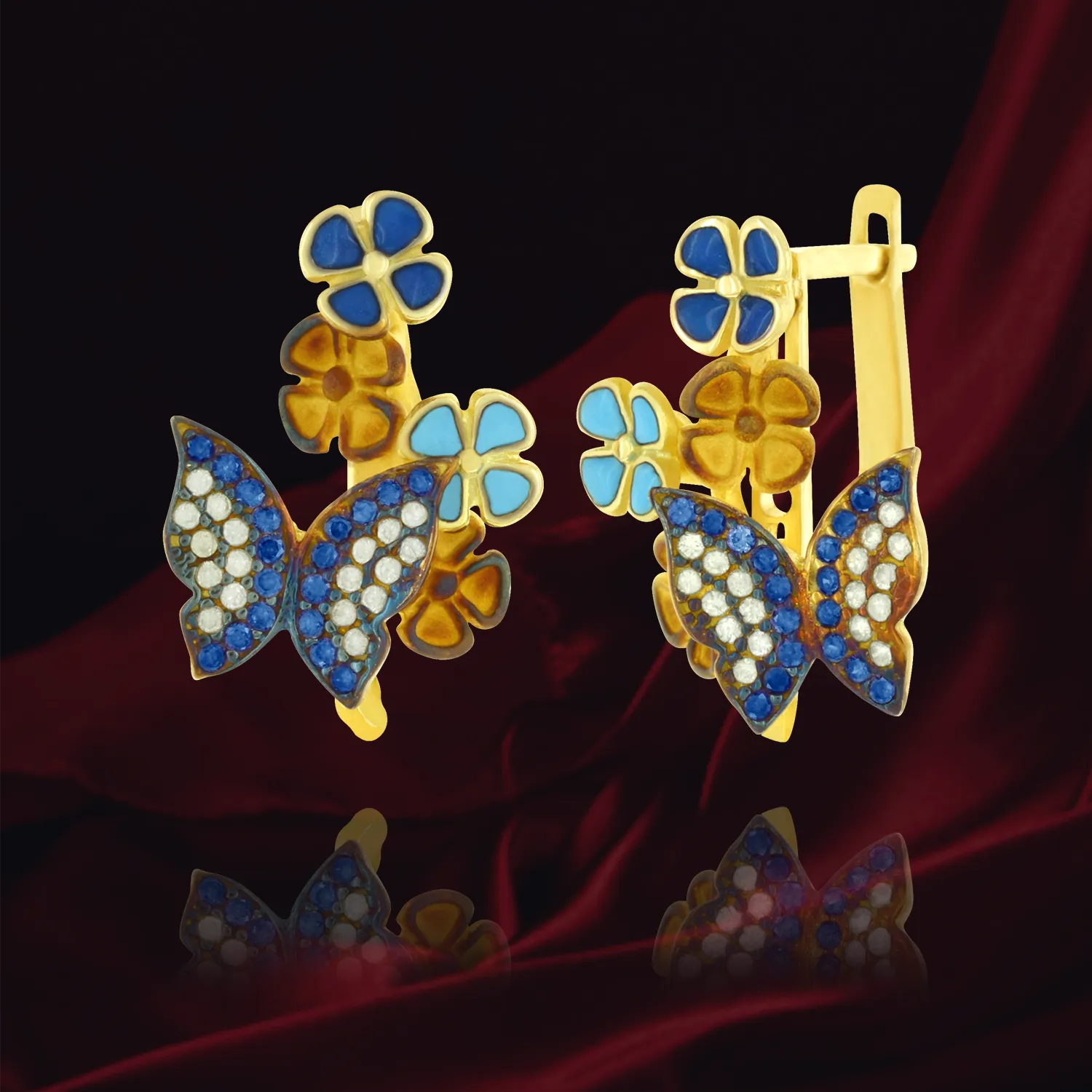 Sparkling Butterfly and Enamel Earrings
