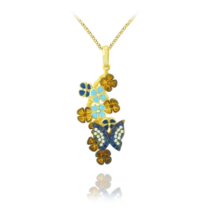 Sparkling Butterfly and Enamel Pendant