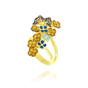 Sparkling Butterfly and Enamel Ring