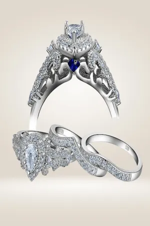 Sterling Silver Blue Sapphire Pear Engagement Rings Set