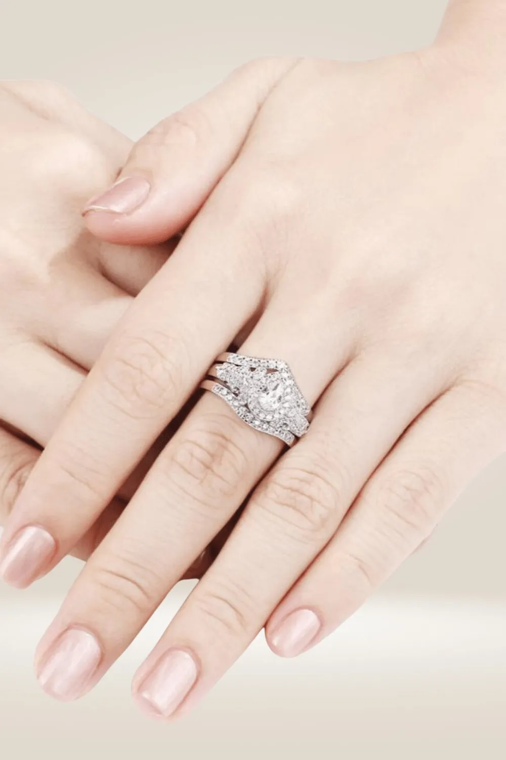Sterling Silver Blue Sapphire Pear Engagement Rings Set