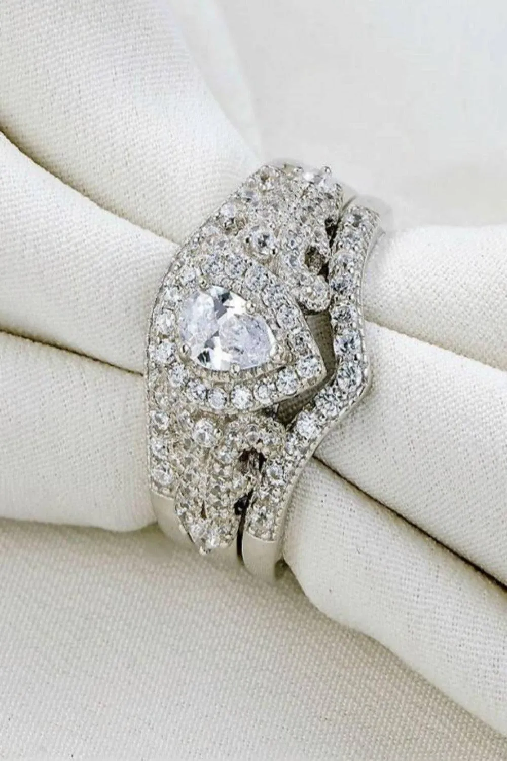 Sterling Silver Blue Sapphire Pear Engagement Rings Set