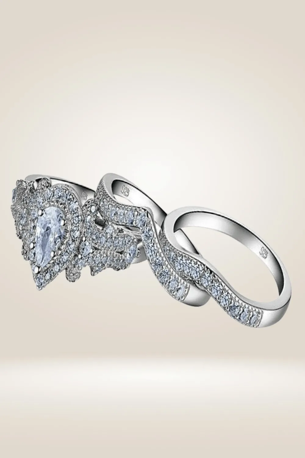 Sterling Silver Blue Sapphire Pear Engagement Rings Set