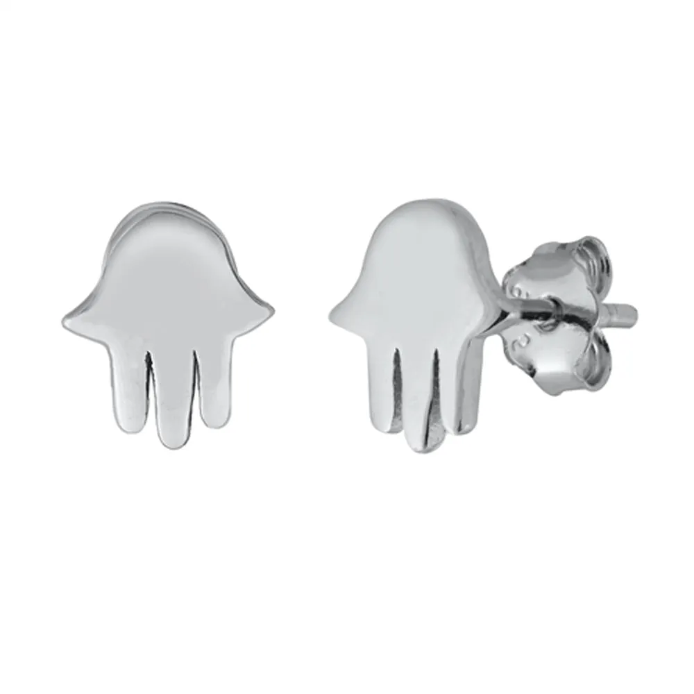 Sterling Silver Hamsa Hand of God High Polish Minimalist Simple Earrings 925 New