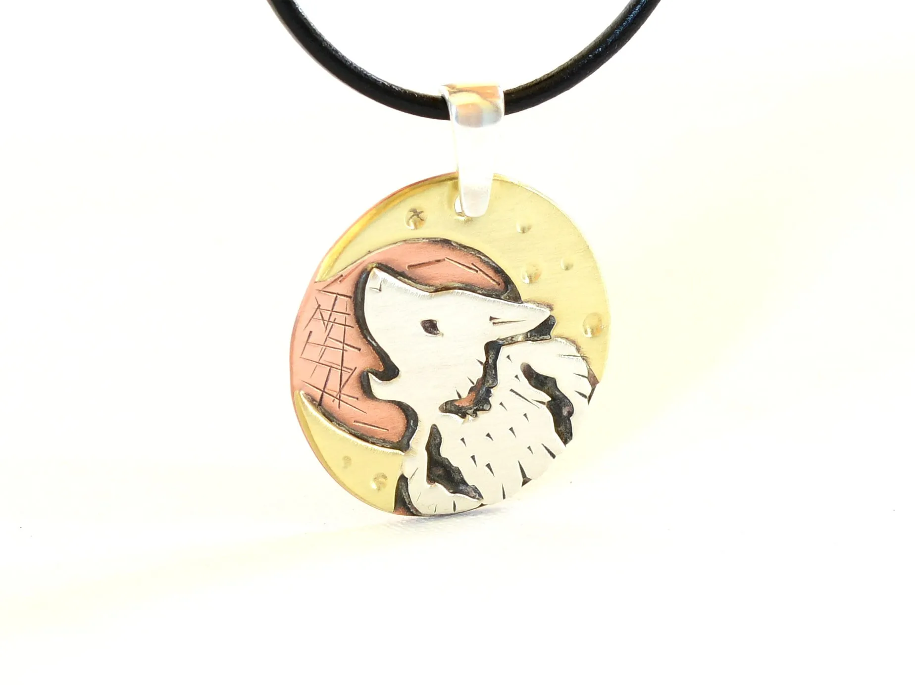 Sterling Silver Howling Wolf under the Moon Necklace