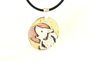 Sterling Silver Howling Wolf under the Moon Necklace