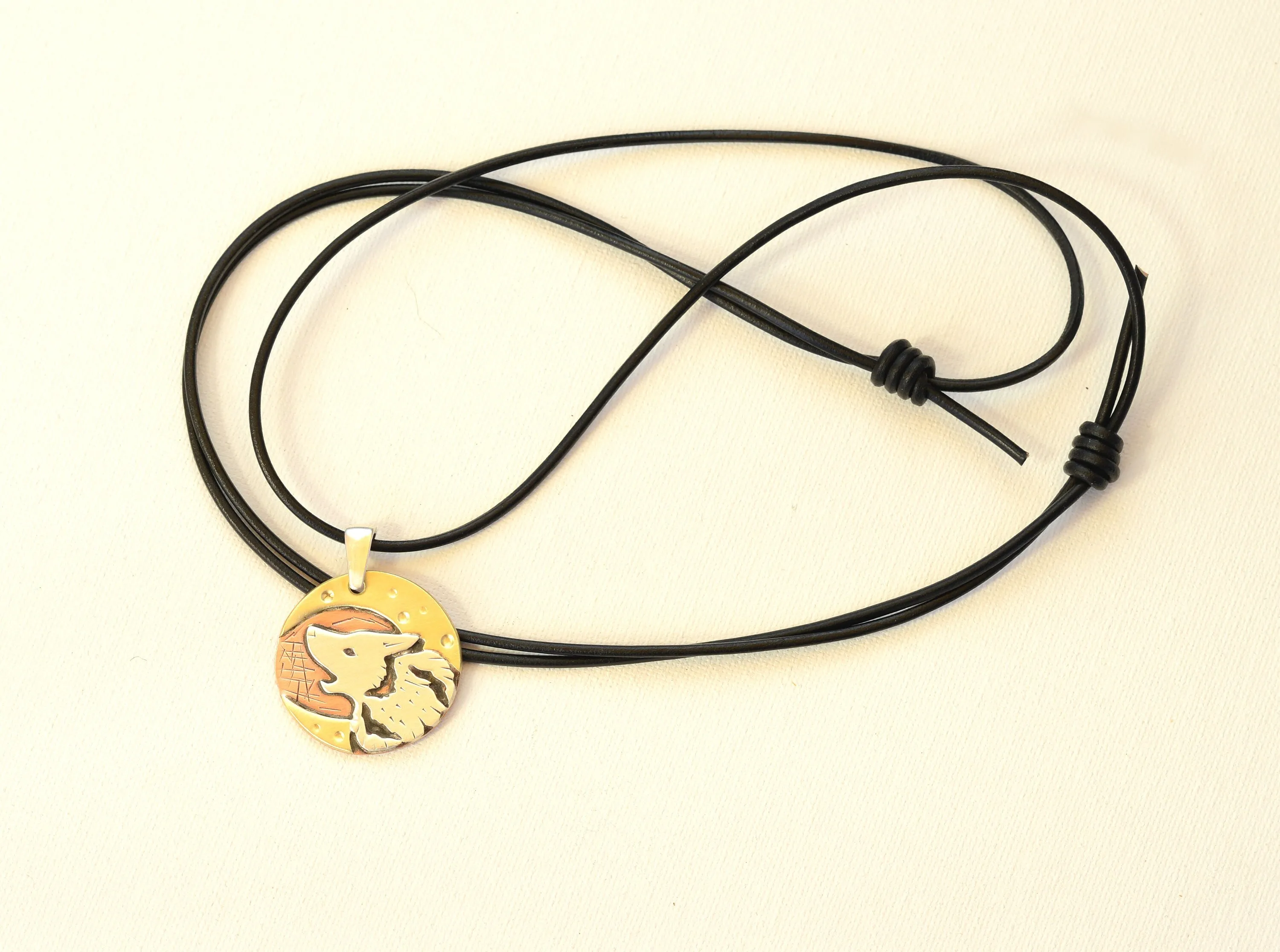 Sterling Silver Howling Wolf under the Moon Necklace