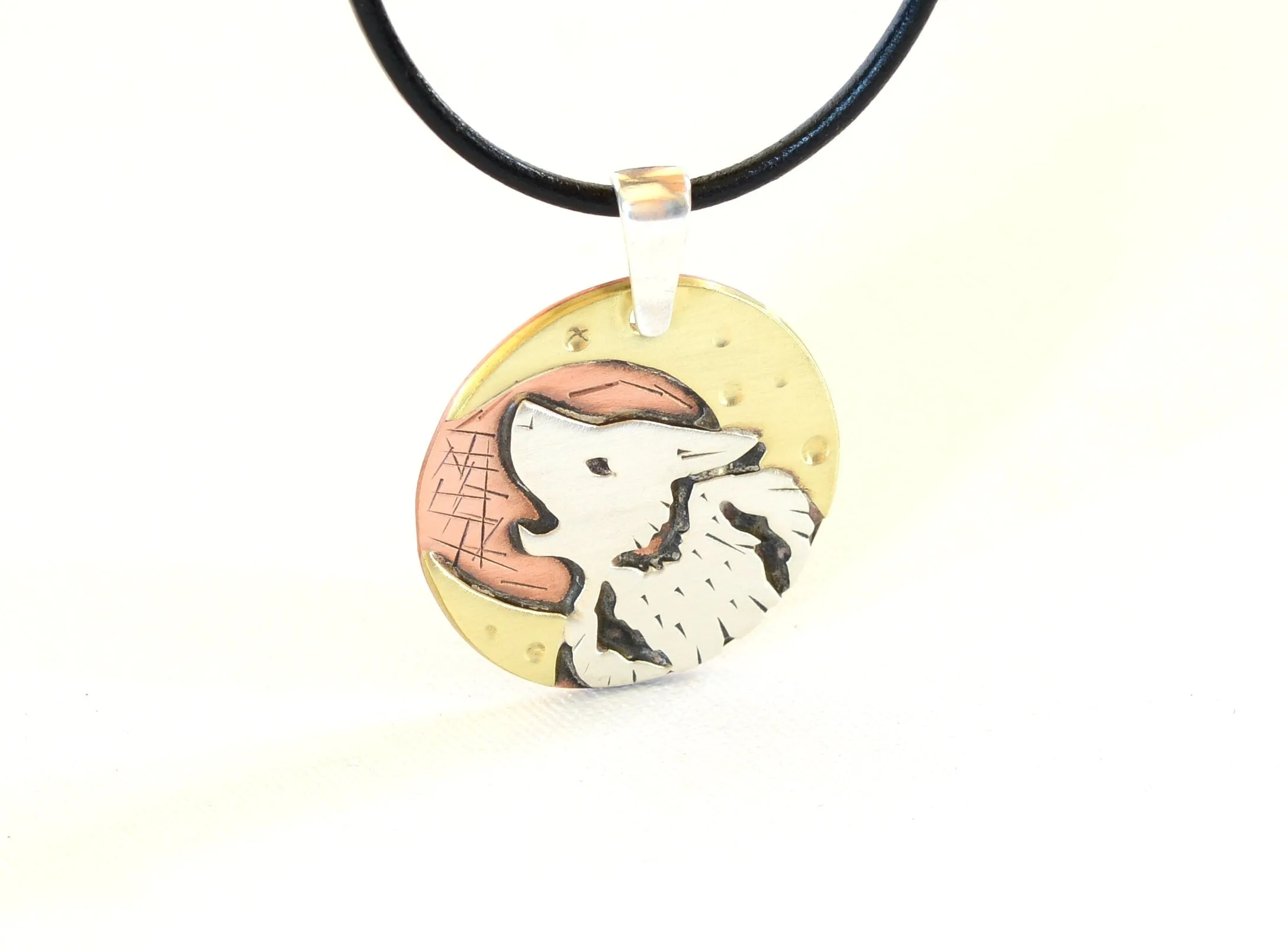 Sterling Silver Howling Wolf under the Moon Necklace