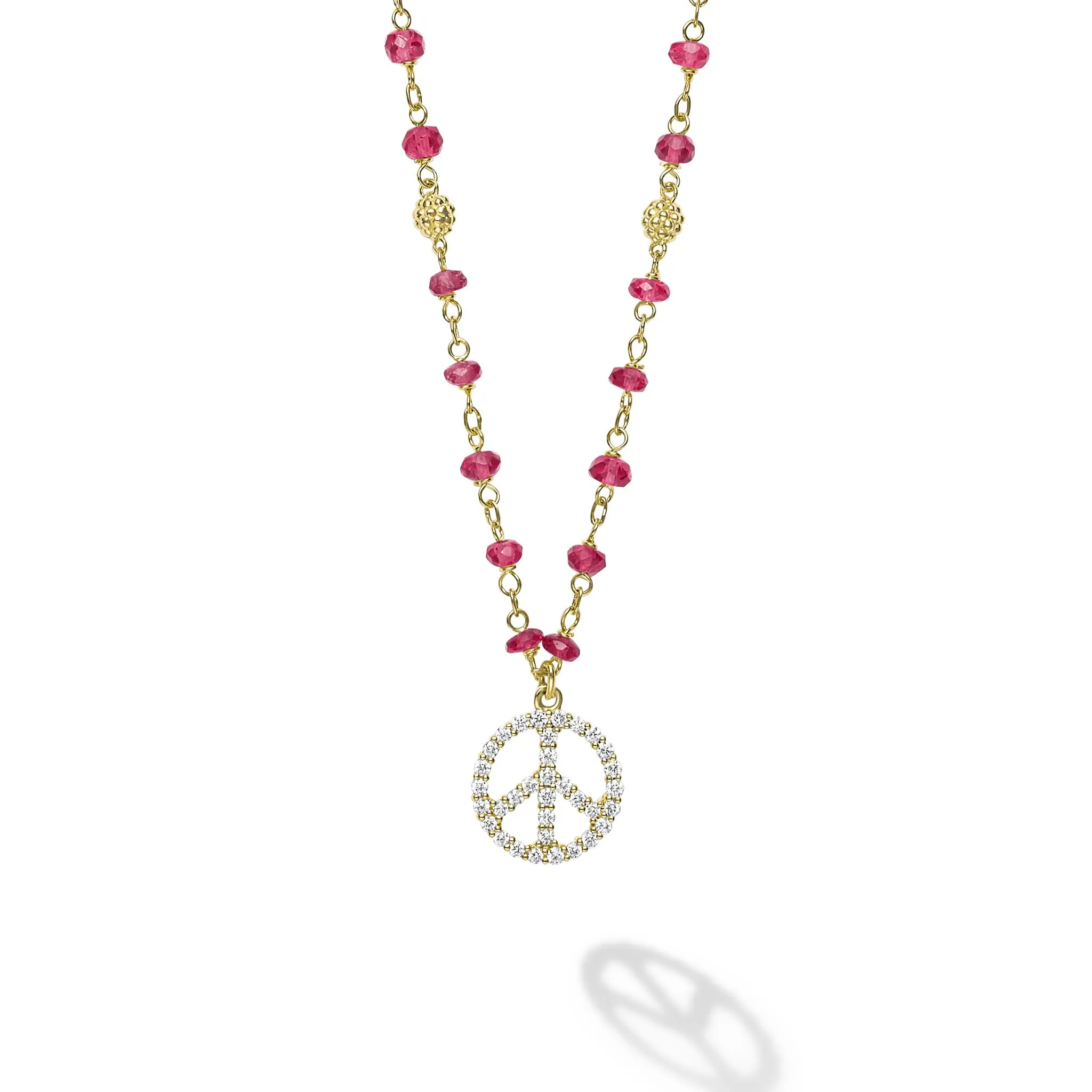 Studio 18K Gold Ruby and Diamond Peace Necklace