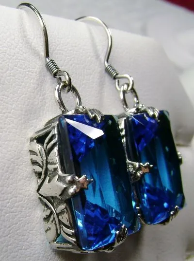 Swiss Blue Topaz Earrings, GL Earrings, Art Deco Sterling Silver Filigree, Vintage Jewelry #E15